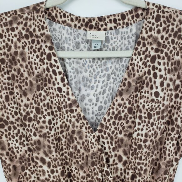 3/$25 A New Day Leopard Print Faux Wrap Dress XS Ruffle High Low Hem Brown - Picture 6 of 9